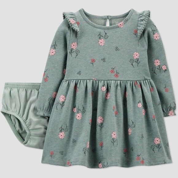 Baby Girls Floral Dress Just One You made by Carters Sage Green 3M NEW - Picture 1 of 5
